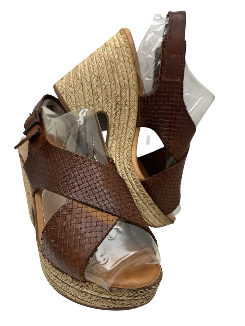 Aplauso Women's made in Spain Brown Woven Espadrille Wedge Sandals w/Slingback